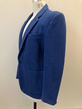 Mens, Blazer/Sport Co, AGNES B, Royal Blue, Wool, Solid, 40R, Notched Lapel, 2 Patch Pockets, 1 Breast Pocket, Single Breasted, Thick Wool