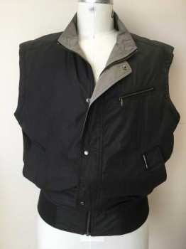 Mens, Vest, MEMBERS ONLY, Dk Gray, Lt Gray, Poly/Cotton, Solid, 44, Casual Vest. Gray Cotton, Hidden Zip Front Closure, High Collar Band, 3 Pocket. Rib Knit Waist
