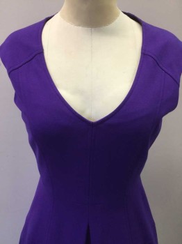 Womens, Dress, Short Sleeve, NANETTE LEPORE, Purple, Polyester, Solid, 2, V-neck, Cap Sleeves, Sporty Design Lines, Center Front Box Pleat in Skirt