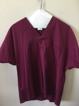 CHEROKEE, Plum Purple, Poly/Cotton, Solid, Short Sleeves, V-neck, 1 Pocket