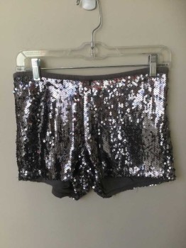 Womens, Shorts, GRACIA FASHION, Pewter Gray, Sequins, Polyester, S, Sequinned Hot Pants, Elasticated Waist