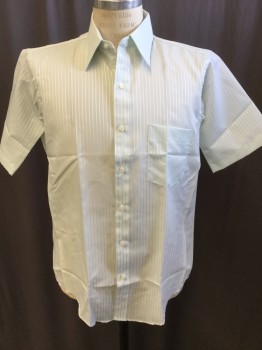 ARROW KENT, Mint Green, Polyester, Cotton, Stripes - Vertical , (DOUBLE)  Mint with Self Shinny Mint Vertical Stripes, Collar Attached, Button Front, 1 Pocket, Curved Hem