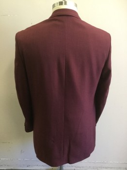 Mens, Suit, Jacket, FALCONE, Wine Red, Polyester, 42L, Single Breasted, 2 Buttons,  Double Pocket Flap Detail, Lapel Seam Detail, Multiple
