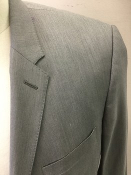 Mens, Suit, Jacket, DOLCE & GABBANA, Lt Gray, Wool, Silk, Solid, 40R, Single Breasted, 2 Buttons,  Hand Picked Notched Collar/Lapel, 1 Back Vent