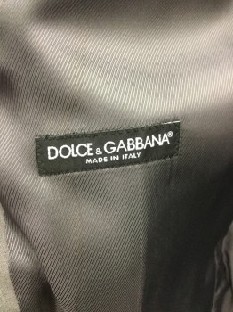 Mens, Suit, Jacket, DOLCE & GABBANA, Lt Gray, Wool, Silk, Solid, 40R, Single Breasted, 2 Buttons,  Hand Picked Notched Collar/Lapel, 1 Back Vent