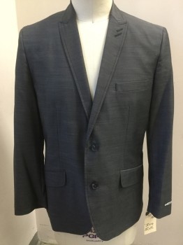 Mens, Sportcoat/Blazer, INC, Heather Gray, Polyester, Rayon, Heathered, L, 3 Pockets, 2 Buttons,  Peaked Lapel, Heathered Gray Sharkskin
