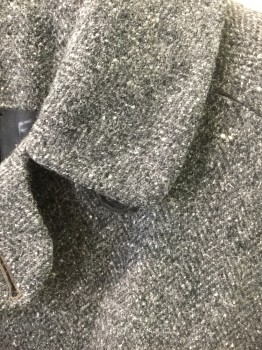 Womens, Coat, N/L, Gray, Dk Gray, White, Wool, Speckled, Med, B:38, Gray Heavy Wool with Shades of Gray and White Speckles, Double Breasted, Notched Lapel, Raglan Sleeves, Padded Shoulders, 2 Welt Pockets at Hips, Ankle Length, Black Lining,