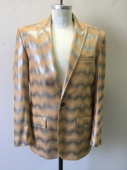 Mens, Sportcoat/Blazer, ROYAL PRESTIGE, Peach Orange, Silver, Polyester, Dots, Stripes, M, Dotted Wavy Lines, Single Breasted,  Collar Attached, Peaked Lapel, 3 Pockets