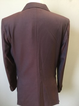 Mens, Sportcoat/Blazer, NL, Red Burgundy, Blue, Polyester, Cotton, Solid, 38S, Burgundy and Blue Sharkskin Weave, 2 Button Front, Pocket Flaps