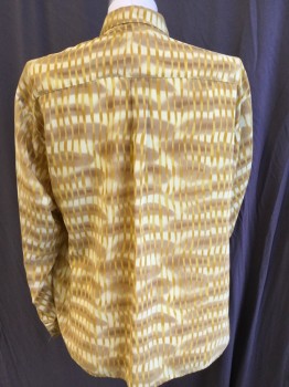 BASSIRI, Lt Yellow, Goldenrod Yellow, Lt Brown, Brown, Yellow, Polyester, Novelty Pattern, Collar Attached, Gold Button Front, Long Sleeves,