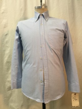 MONTGOMERY WARD, Baby Blue, Poly/Cotton, Heathered, Button Front, Button Down Collar, Long Sleeves, 1 Pocket,