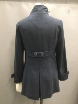 FOREVER 21, Gray, Wool, Polyester, Solid, Double Breasted, Stand Collar, High Waist, 2 Pockets, Button Tab Cuffs, Belted Back with Inverted Box Pleats,