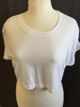 NO LABEL, White, Cotton, Solid, Round Neck,  Cap Sleeves,  Cropped