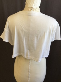 Womens, Top, NO LABEL, White, Cotton, Solid, S, Round Neck,  Cap Sleeves,  Cropped