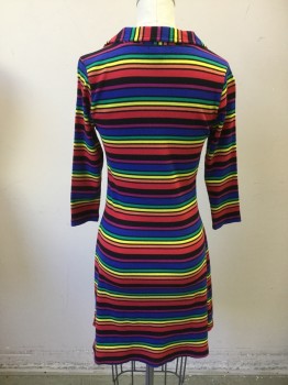 DELIA'S, Multi-color, Cotton, Spandex, Stripes, Ribbed Knit, 3/4 Sleeve, Collar Attached, Scoop Neck, Zip Front, Hem Above Knee