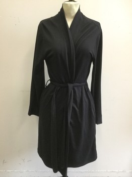 CHARTER CLUB, Black, Polyester, Rayon, Solid, Open Front, Long Sleeves, Belt Attached at Back, Gathered at Back Belt, Belt Loops, Above Knee, Interior Waist Tie