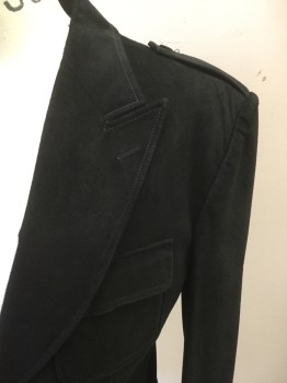 Mens, Leather Jacket, N/L, Black, Leather, Solid, 38R, Suede Blazer, Single Breasted, Collar Attached, Peaked Lapel, Epaulets, Long Sleeves, 3 Flap Pockets