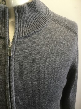 Mens, Cardigan Sweater, ENYA MANTOVANI, Gray, Wool, Solid, Small, Zip Front, Raglan Sleeves,  2 Pockets, Rib Knit Collar/Cuffs/Waistband