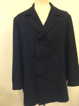 MTO, Black, Brown, Blue, Wool, Synthetic, Tweed, SHORT LENGTH COAT, Double Breasted, Notched Lapel, Black Satin Lining, Slit Center Back,