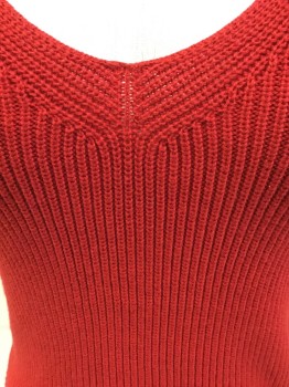 Womens, Top, BRANDY MELVILLE, Red, Cotton, Polyester, Solid, S, Red Knit, V-neck Front & Back, 1" Straps