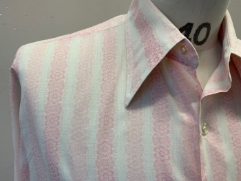 TOWNCRAFT PENNY'S, White, Pink, Polyester, Cotton, Floral, Stripes - Vertical , Button Front, Long Sleeves, 1 Pocket, Shoulder Burn See Detail Photo,