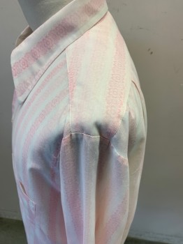 TOWNCRAFT PENNY'S, White, Pink, Polyester, Cotton, Floral, Stripes - Vertical , Button Front, Long Sleeves, 1 Pocket, Shoulder Burn See Detail Photo,