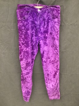 Mens, Pants, SERIOUS, Purple, Nylon, Solid, 34/33, Crushed Velvet, Zip Fly, 4 Pockets, "SERIOUS" Embroidered on Back Pocket, Belt Loops