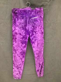 Mens, Pants, SERIOUS, Purple, Nylon, Solid, 34/33, Crushed Velvet, Zip Fly, 4 Pockets, "SERIOUS" Embroidered on Back Pocket, Belt Loops