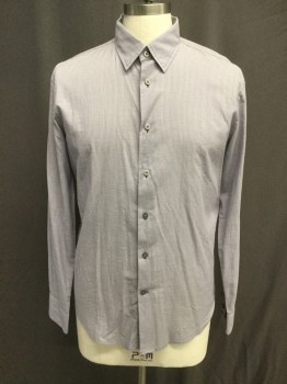 JOHN VARVATOS, Blue, White, Cotton, Stripes, Button Front, Collar Attached, Long Sleeves, Button Cuff