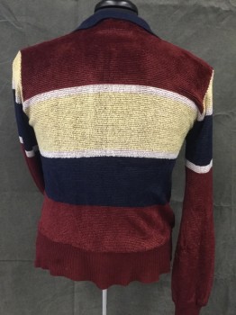 C.S.&CO, Rust Orange, Navy Blue, Lt Yellow, White, Acrylic, Stripes - Horizontal , Pull On, No Buttons, Long Sleeves, Chenille, Rib Knit Cuffs and Waistband,