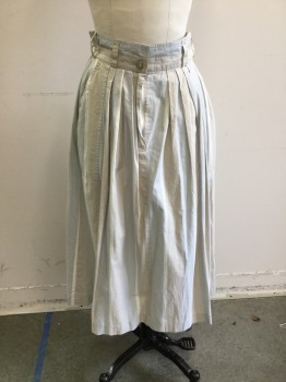 Womens, Skirt, LAUREL, Lt Blue, White, Lt Beige, Cotton, Stripes - Vertical , W.26, Below Knee Length, 2 Pockets, Pleated Front
