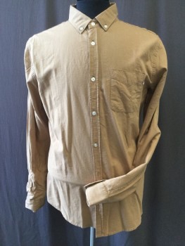 BRUNSWICK, Tan Brown, Cotton, Solid, Button Front, Collar Attached, Button Down Collar, 1 Pocket,