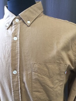 BRUNSWICK, Tan Brown, Cotton, Solid, Button Front, Collar Attached, Button Down Collar, 1 Pocket,