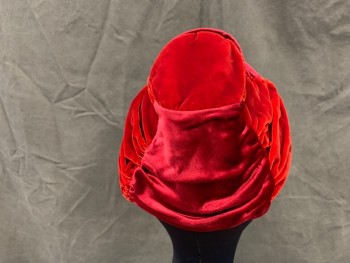 Womens, Hat, MADCAPS, Red, Cotton, Solid, O/S, Velvet Gathered Panels, Turban-like,