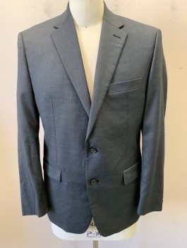 Mens, Sportcoat/Blazer, RALPH LAUREN, Dk Gray, Wool, Polyester, Solid, 40R, Single Breasted, Notched Lapel, 2 Buttons, 3 Pockets, Slim Fit
