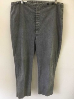Mens, Pants 1890s-1910s, N/L, Slate Gray, Beige, Cotton, Stripes - Pin, I:28++, W:36, Denim/Twill, Railroad Stripe, Button Fly, Black Suspender Buttons at Outside Waist, No Pockets, Made To Order, Lightly Aged,