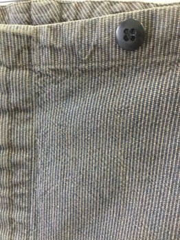 N/L, Slate Gray, Beige, Cotton, Stripes - Pin, Denim/Twill, Railroad Stripe, Button Fly, Black Suspender Buttons at Outside Waist, No Pockets, Made To Order, Lightly Aged,