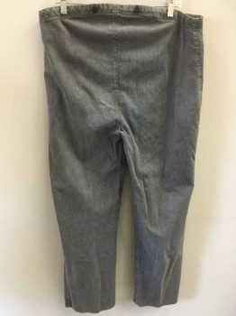 Mens, Pants 1890s-1910s, N/L, Slate Gray, Beige, Cotton, Stripes - Pin, I:28++, W:36, Denim/Twill, Railroad Stripe, Button Fly, Black Suspender Buttons at Outside Waist, No Pockets, Made To Order, Lightly Aged,