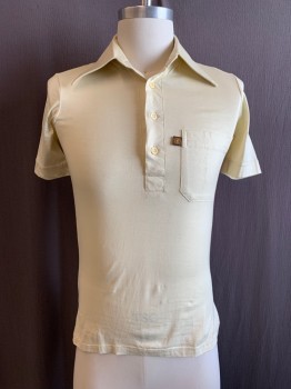 TOP IN ROME, Beige, Cotton, C.A., 1/4 Button Front, S/S, 1 Breast Pocket