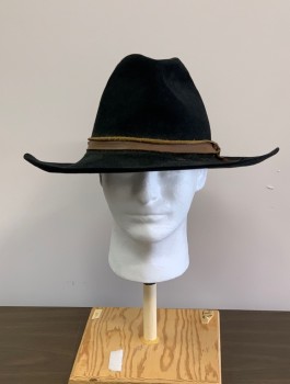 AMERICAN HAT CO, Black, Tan Brown, Wool, Leather, Solid, Felt, Western Fedora, Leather Head Band, Distressed