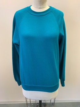 Womens, 1980s Vintage, Piece 1, LEE, Teal Blue, Poly/Cotton, B: 38, Sweatshirt, CN, Pullover, L/S
