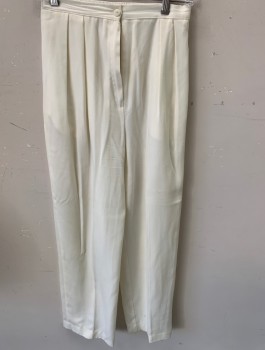 Womens, Evening Pants, N/L, Cream, Cotton, Solid, W26, Pleated Front, Button Tab, Elastic Waist Band
