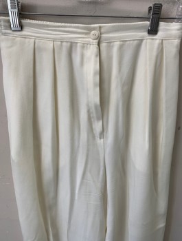 Womens, Evening Pants, N/L, Cream, Cotton, Solid, W26, Pleated Front, Button Tab, Elastic Waist Band