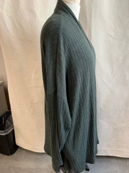 Womens, Cardigan Sweater, ERI + ALI, Moss Green, Polyester, Rayon, Solid, 3X, Long Sleeve, Opened Front, Rib Knit, 2 Pockets at Sides