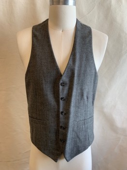 BOTANY 500, Dk Gray, Gray, Wool, Heathered, V-N, Single Breasted, Button Front, 5 Buttons, 2 Pockets,
