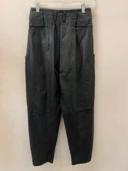 Womens, Pants, Z CAVARICCI, Black, Leather, Solid, W26, Pleated Front, Side Pockets, Zip Front, Belt Loops,