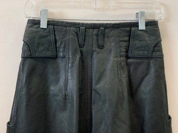 Z CAVARICCI, Black, Leather, Solid, Pleated Front, Side Pockets, Zip Front, Belt Loops,