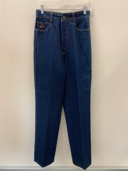 Womens, Jeans, JORDACHE, Dk Blue, Cotton, Solid, W27, F.F, Top And Back Pockets, Zip Front, Belt Loops, Straight Fit