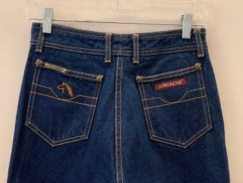 JORDACHE, Dk Blue, Cotton, Solid, F.F, Top And Back Pockets, Zip Front, Belt Loops, Straight Fit