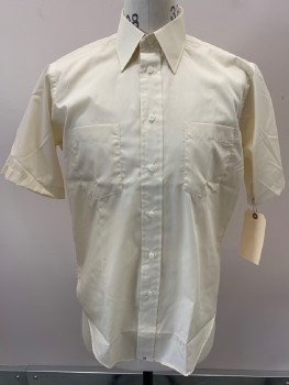 Mens, Shirt, BULLOCKS, Cream, Polyester, Solid, 15.5, B/F, S/S, 2 Pockets, C.A.,